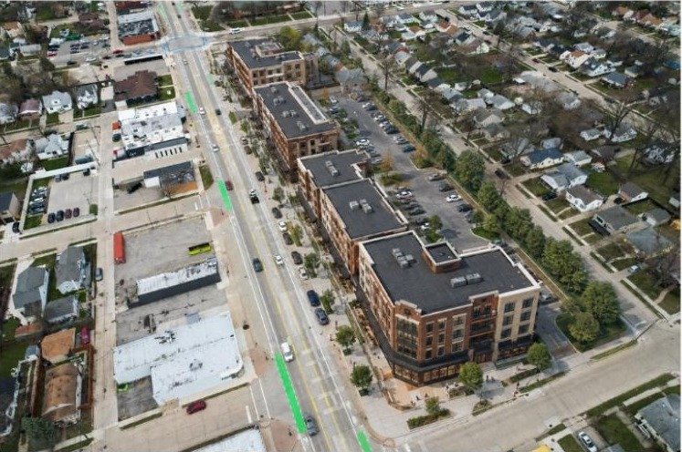 Conceptual aerial development view of the John R full-block site