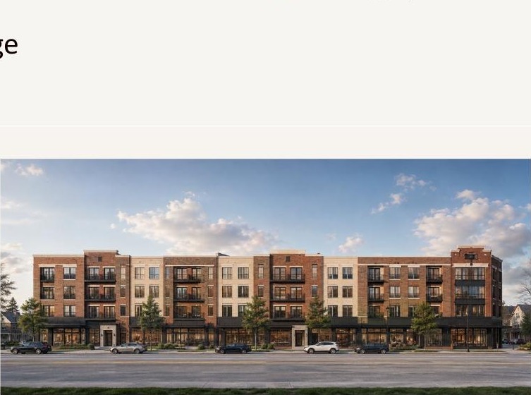 Conceptual street-level view of four-story mixed-use development along John R Road